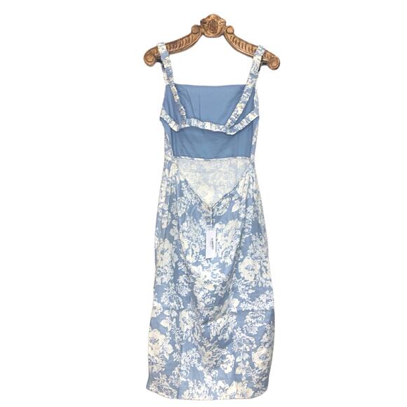 Reformation Dale Linen Dress Strap Open Back Midi Porcelain Floral Print 12 NWT - Picture 2 of 9